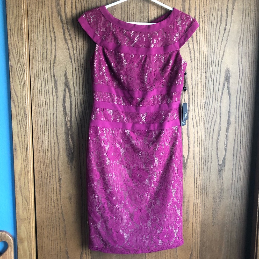 NWT Adrianna Papell raspberry lace sheath dress size 4